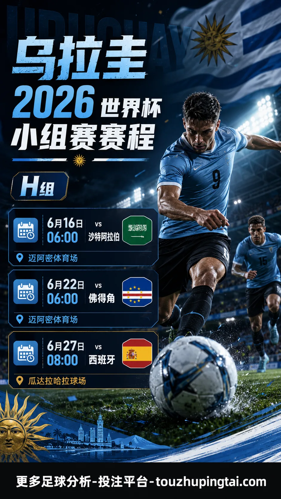 乌拉圭2026世界杯小组赛何时开踢？