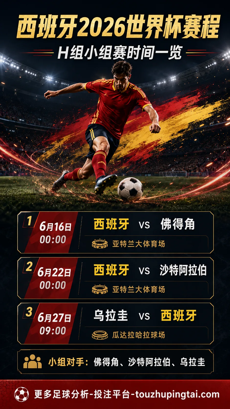 西班牙2026世界杯何时出场？
