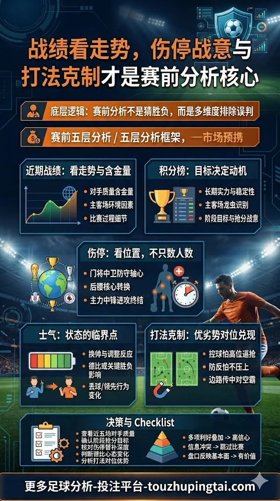 投注技巧：战绩看走势，伤停战意与打法克制才是赛前分析核心