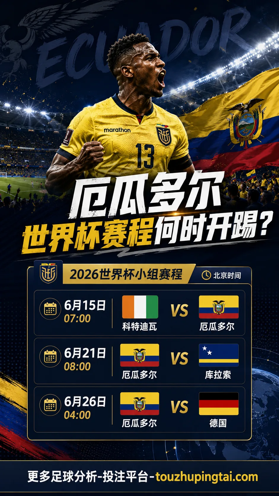 厄瓜多尔世界杯赛程何时开踢？