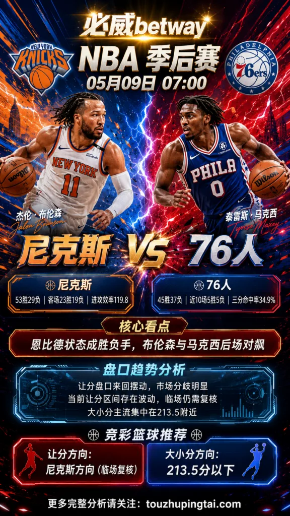 NBA季后赛 76人 vs 尼克斯 盘口分歧下先看伤停再定方向