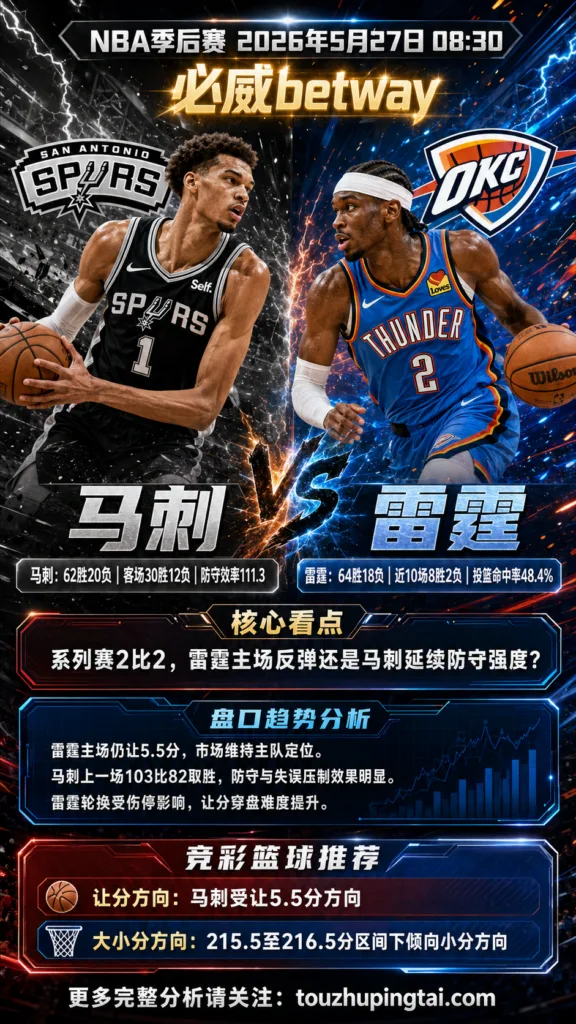 NBA季后赛 雷霆 vs 马刺 雷霆主场让分压力不小，马刺受让更具拉力