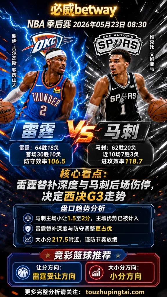 NBA季后赛 雷霆 vs 马刺 雷霆深度优势更突出，马刺后场伤停观察是核心变量