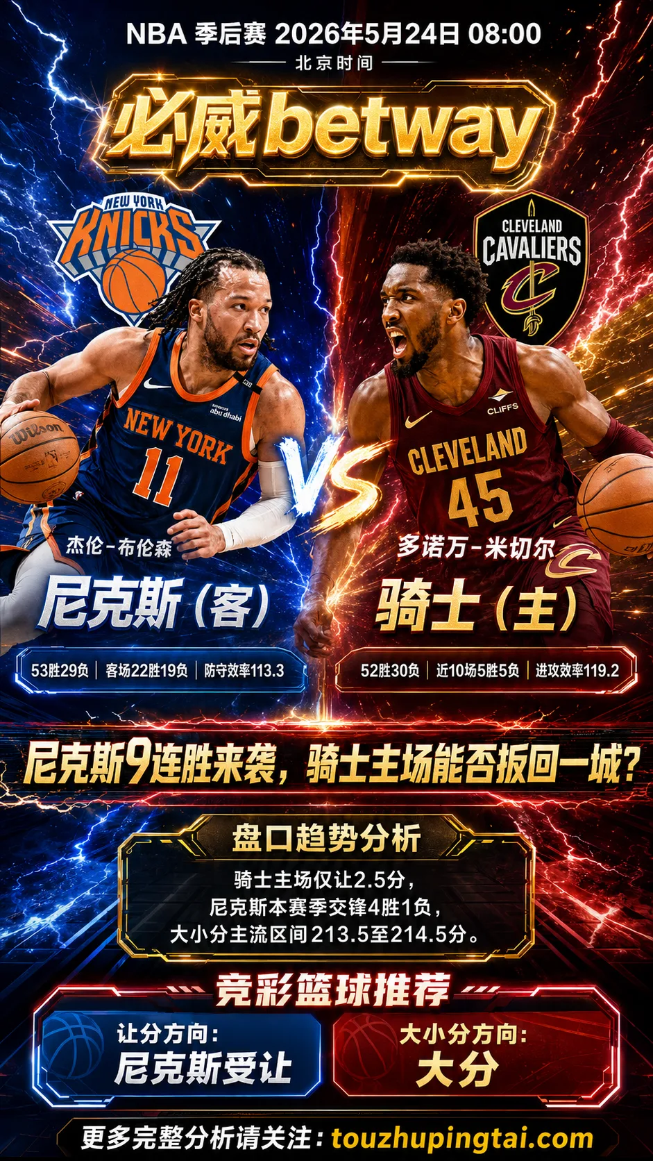 NBA季后赛 尼克斯 vs 骑士 尼克斯受让更具延续空间