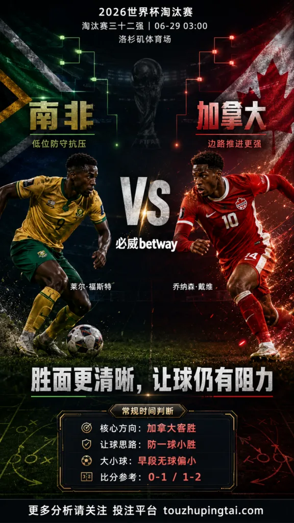 2026世界杯淘汰赛三十二强 南非 VS 加拿大：加拿大胜面更清晰，能否穿盘取决于反击效率