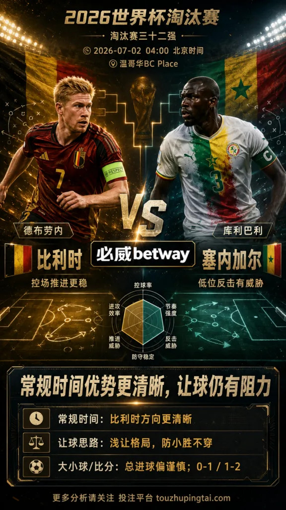 2026世界杯淘汰赛三十二强 比利时 VS 塞内加尔：比利时控场占优，塞内加尔反击考验让球稳定