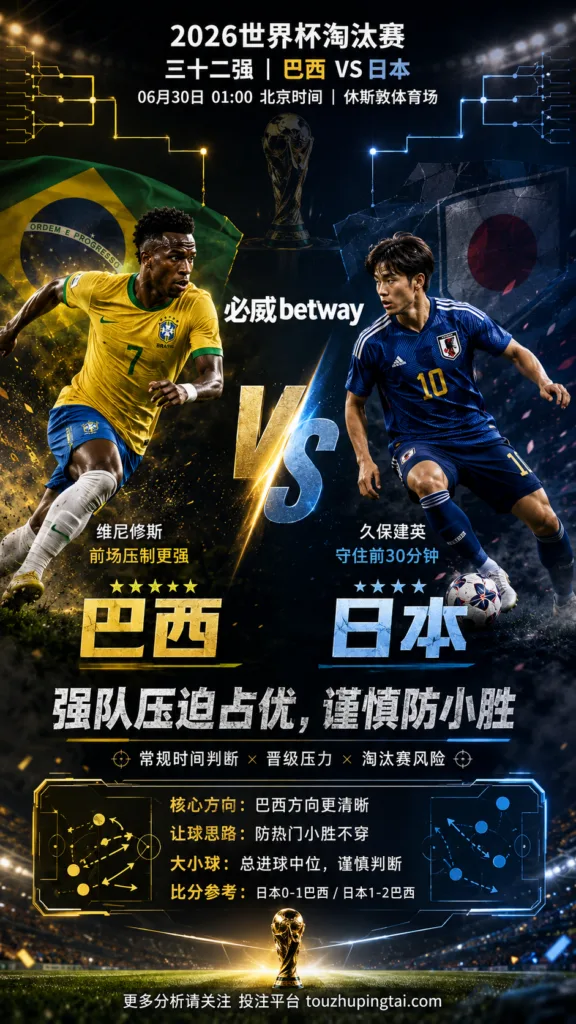 2026世界杯淘汰赛三十二强 巴西 VS 日本：巴西前场压制更强，大小球不宜盲目放大