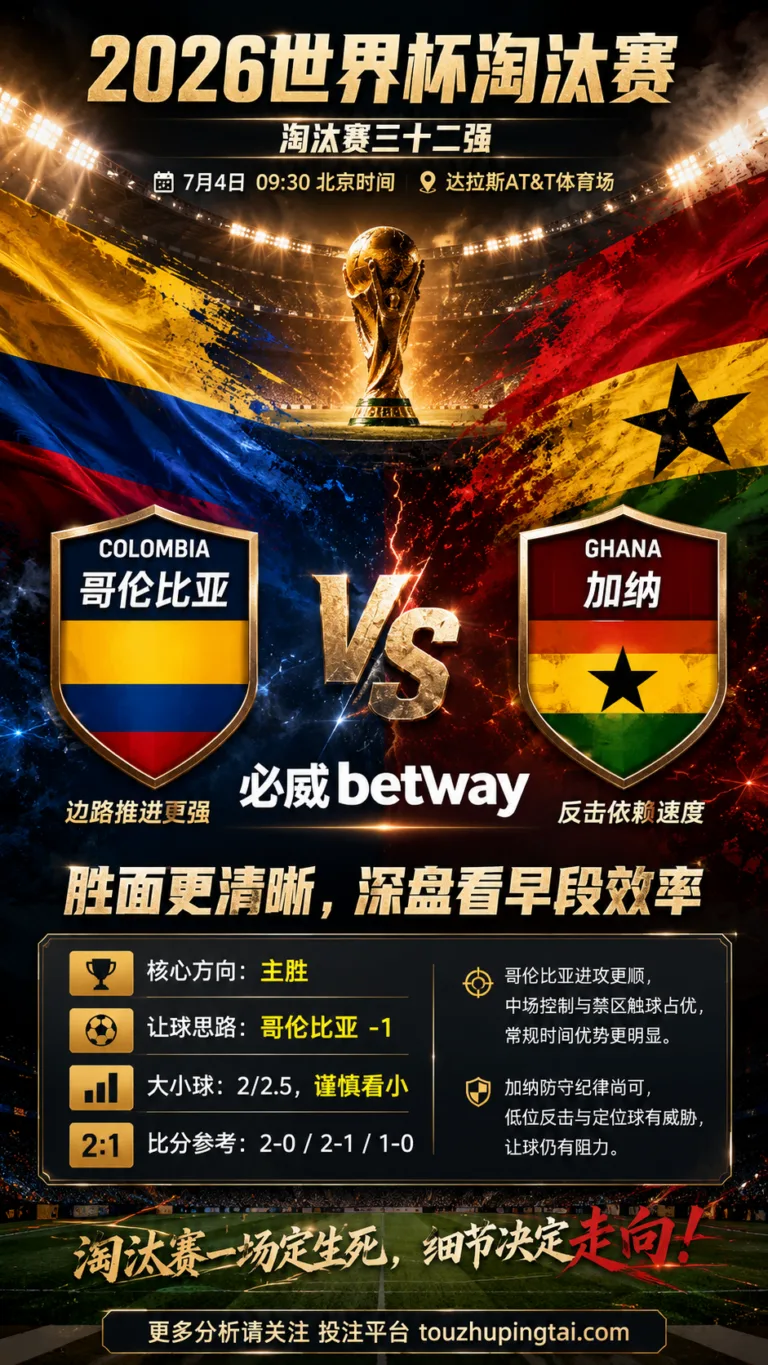 2026世界杯淘汰赛三十二强 哥伦比亚 VS 加纳：哥伦比亚进攻更顺，加纳反击仍有盘口价值