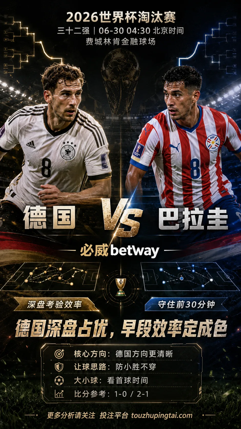 2026世界杯淘汰赛三十二强 德国 VS 巴拉圭：德国深盘优势明显，能否早破门决定穿盘成色
