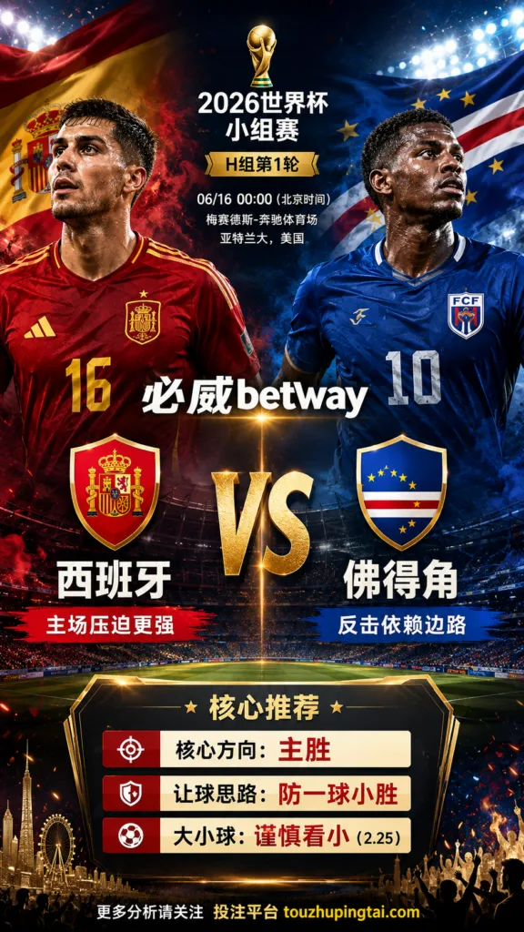 2026世界杯小组赛H组第1轮 西班牙 VS 佛得角：西班牙方向略占优，让球成败看节奏控制