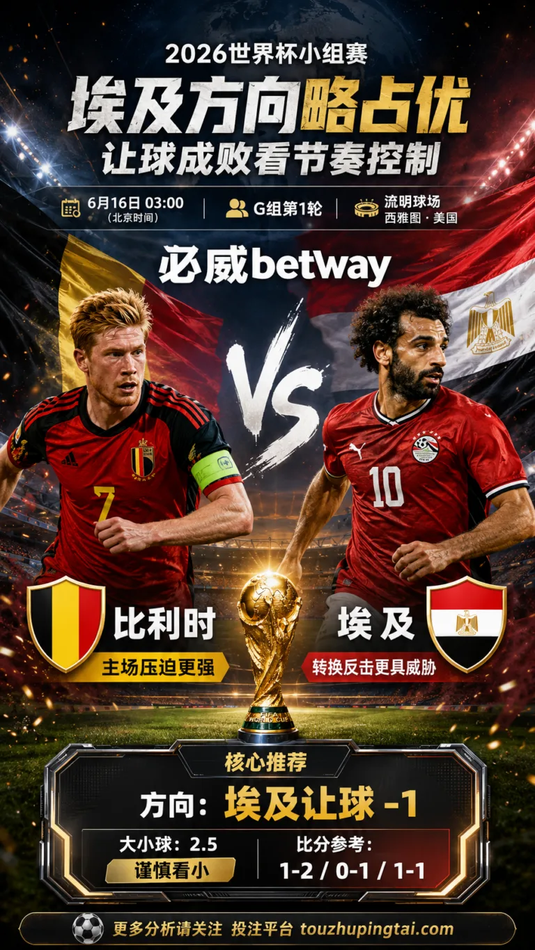 2026世界杯小组赛G组第1轮 比利时 VS 埃及：埃及方向略占优，让球成败看节奏控制