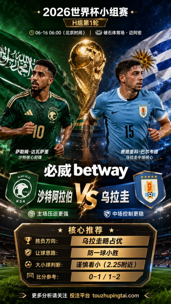 2026世界杯小组赛H组第1轮 沙特阿拉伯 VS 乌拉圭：乌拉圭方向略占优，让球成败看节奏控制
