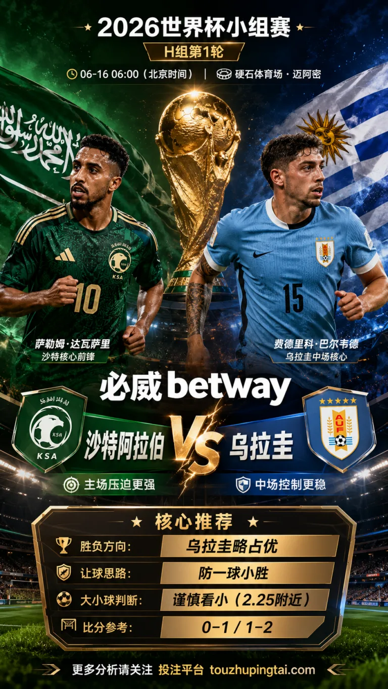 2026世界杯小组赛H组第1轮 沙特阿拉伯 VS 乌拉圭：乌拉圭方向略占优，让球成败看节奏控制