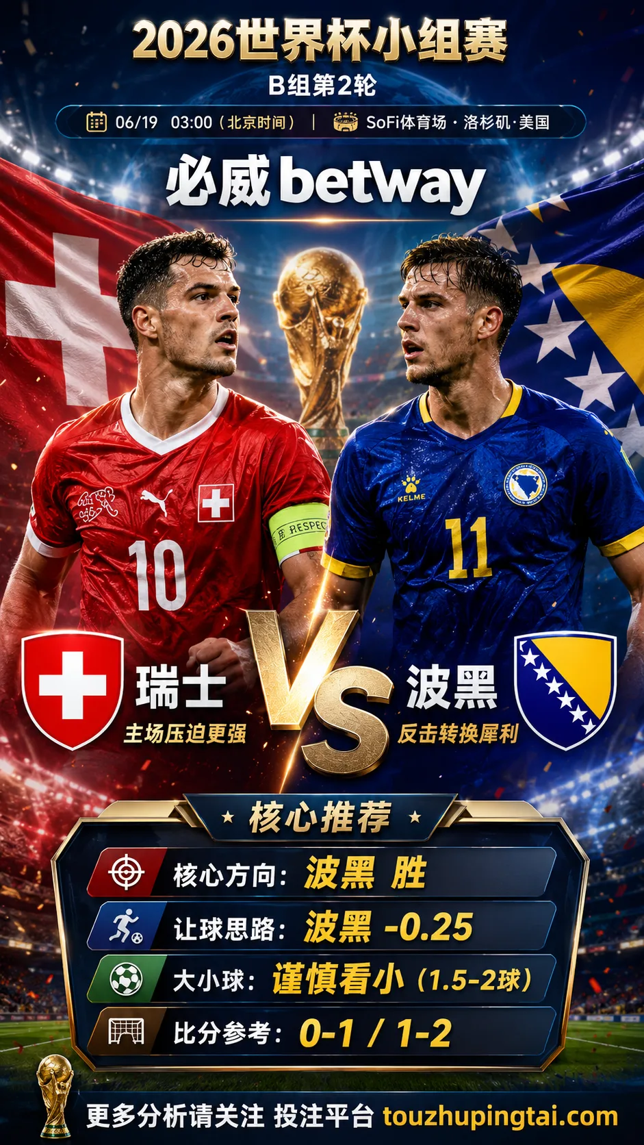 2026世界杯小组赛B组第2轮 瑞士 VS 波黑:平衡盘分歧明显,中场效率决定胜负走向