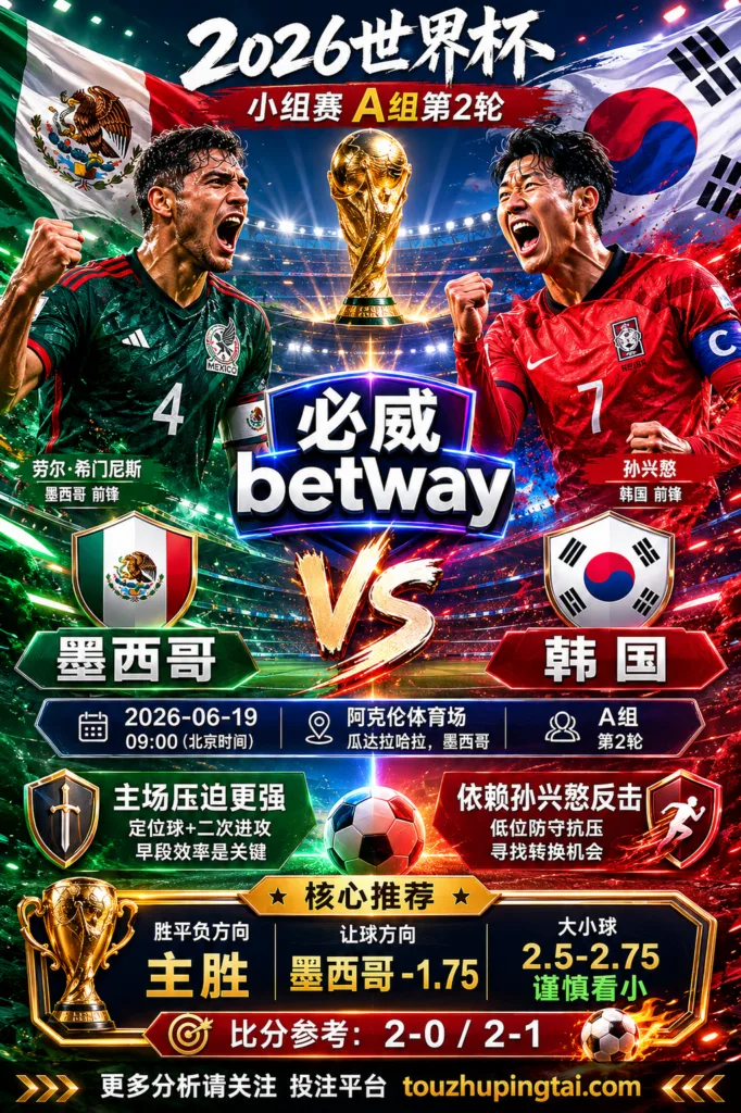 2026世界杯小组赛A组第2轮 墨西哥 VS 韩国：墨西哥让步更深，穿盘关键看转换效率