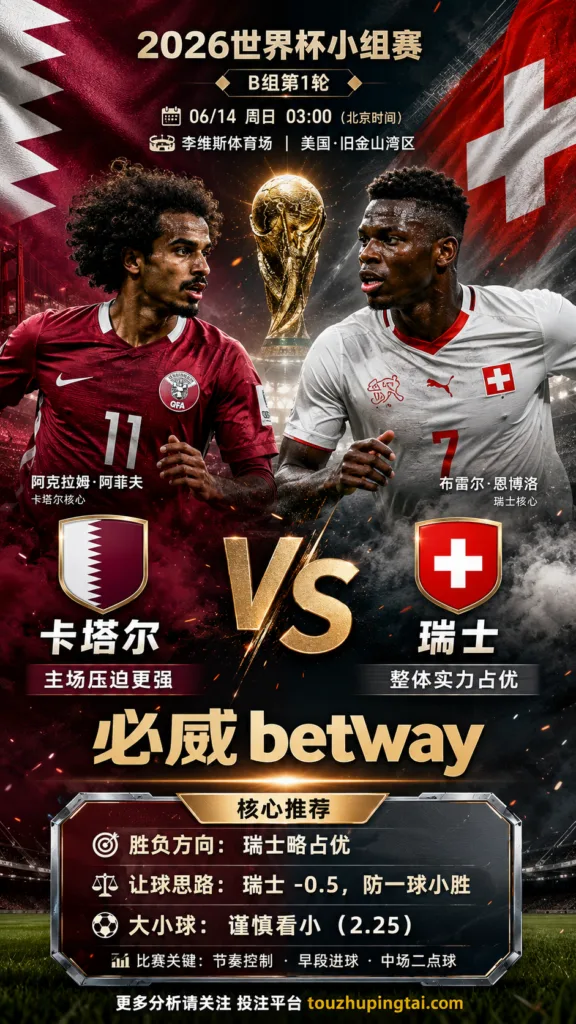 2026世界杯小组赛B组第1轮 卡塔尔 VS 瑞士：瑞士方向略占优，让球成败看节奏控制
