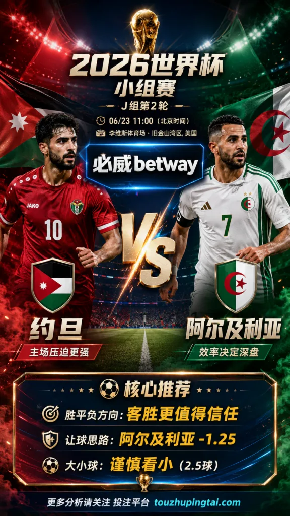 2026世界杯小组赛J组第2轮 约旦 VS 阿尔及利亚：阿尔及利亚优势更清晰，深盘成败看早段效率