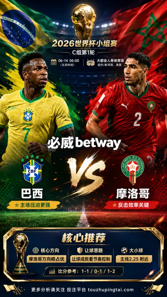 2026世界杯小组赛C组第1轮 巴西 VS 摩洛哥：摩洛哥方向略占优，让球成败看节奏控制