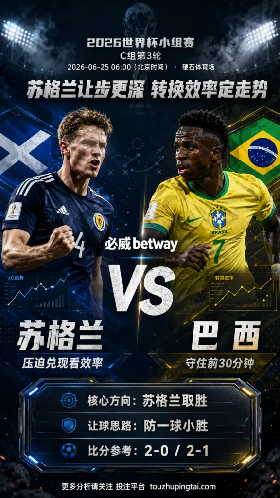 2026世界杯小组赛C组第3轮 苏格兰 VS 巴西：苏格兰让步更深，穿盘关键看转换效率