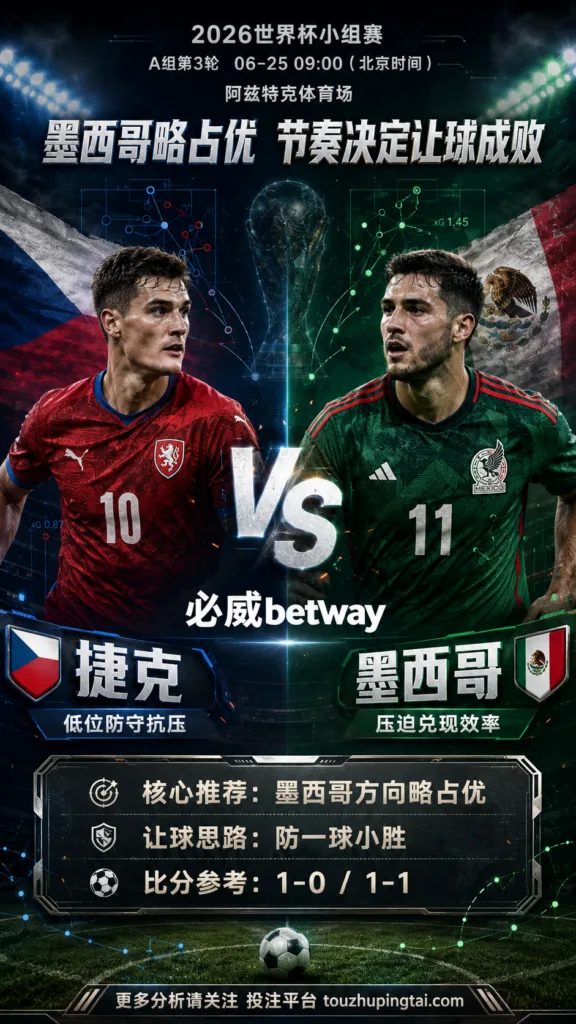 2026世界杯小组赛A组第3轮 捷克 VS 墨西哥：墨西哥方向略占优，让球成败看节奏控制