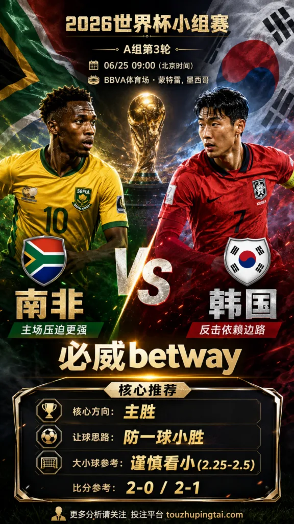 2026世界杯小组赛A组第3轮 南非 VS 韩国：南非优势更清晰，深盘成败看早段效率