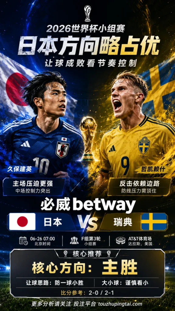 2026世界杯小组赛F组第3轮 日本 VS 瑞典：日本方向略占优，让球成败看节奏控制