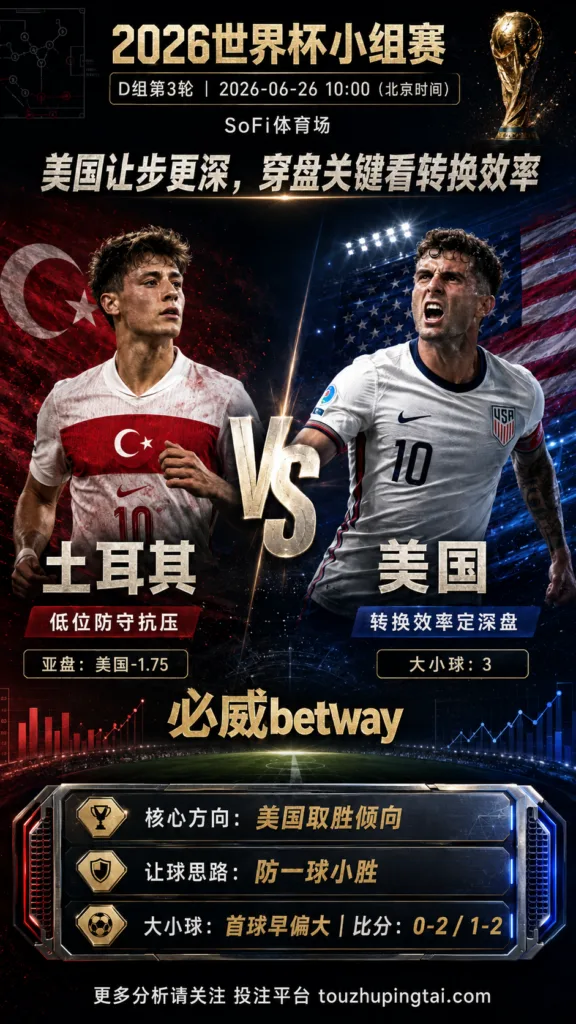 2026世界杯小组赛D组第3轮 土耳其 VS 美国：美国让步更深，穿盘关键看转换效率