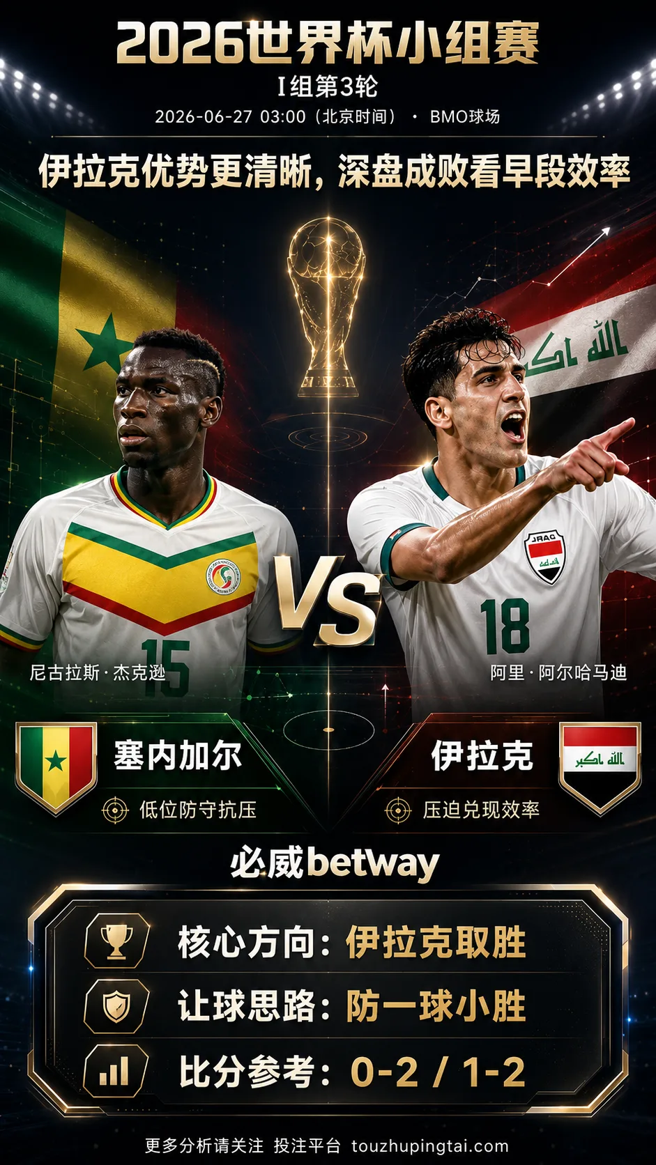 2026世界杯小组赛I组第3轮 塞内加尔 VS 伊拉克:伊拉克优势更清晰,深盘成败看早段效率