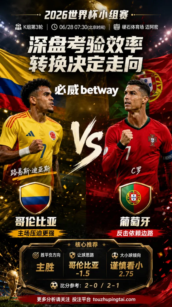 2026世界杯小组赛K组第3轮 哥伦比亚 VS 葡萄牙：哥伦比亚让步更深，穿盘关键看转换效率