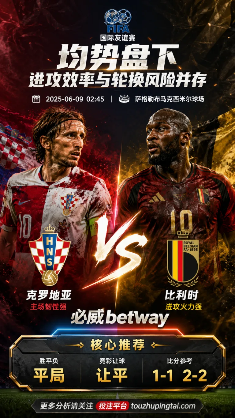 国际友谊赛前瞻 克罗地亚 VS 比利时：均势盘下进攻效率与轮换风险并存