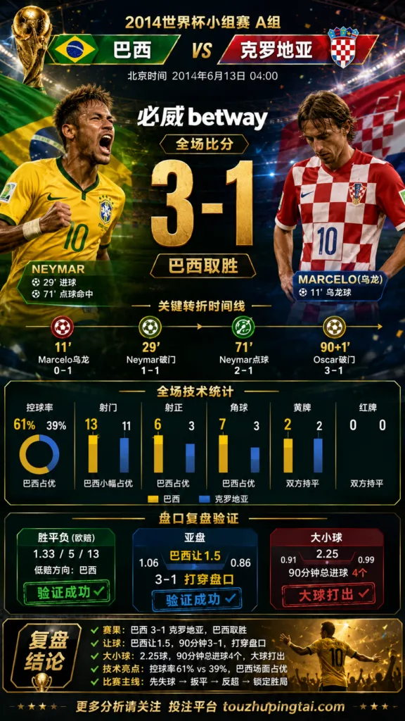 世界杯2014小组赛：巴西 vs 克罗地亚 复盘｜克罗地亚先进球，巴西完成结果反转
