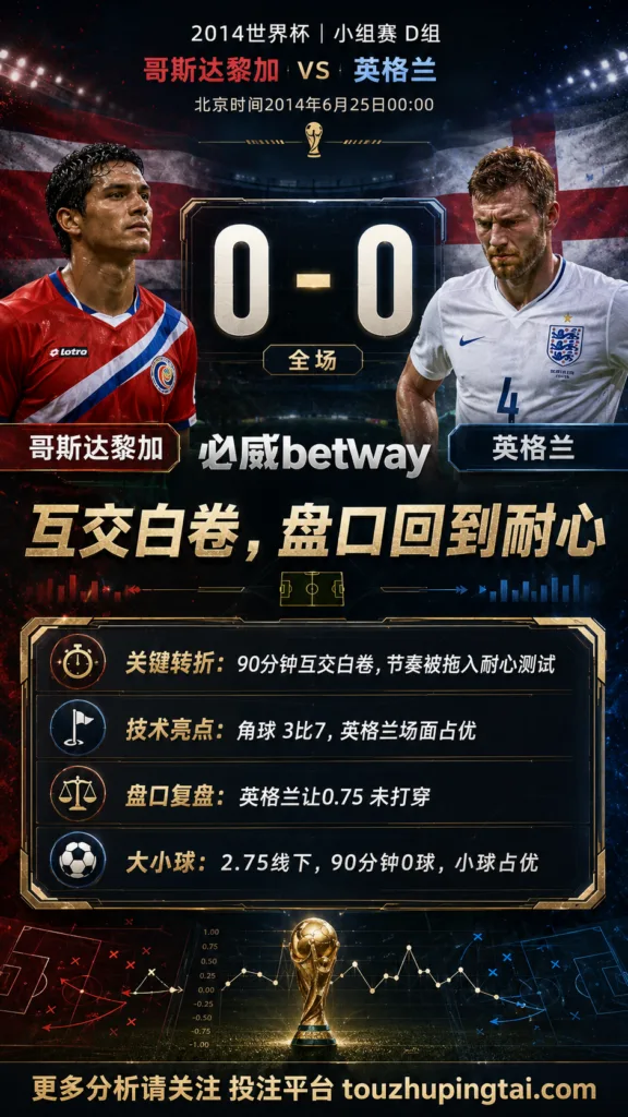 世界杯2014小组赛：哥斯达黎加 vs 英格兰 复盘｜互交白卷，盘口回到耐心