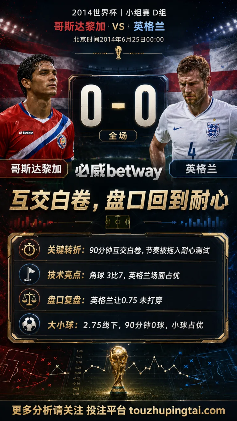 世界杯2014小组赛：哥斯达黎加 vs 英格兰 复盘｜互交白卷，盘口回到耐心