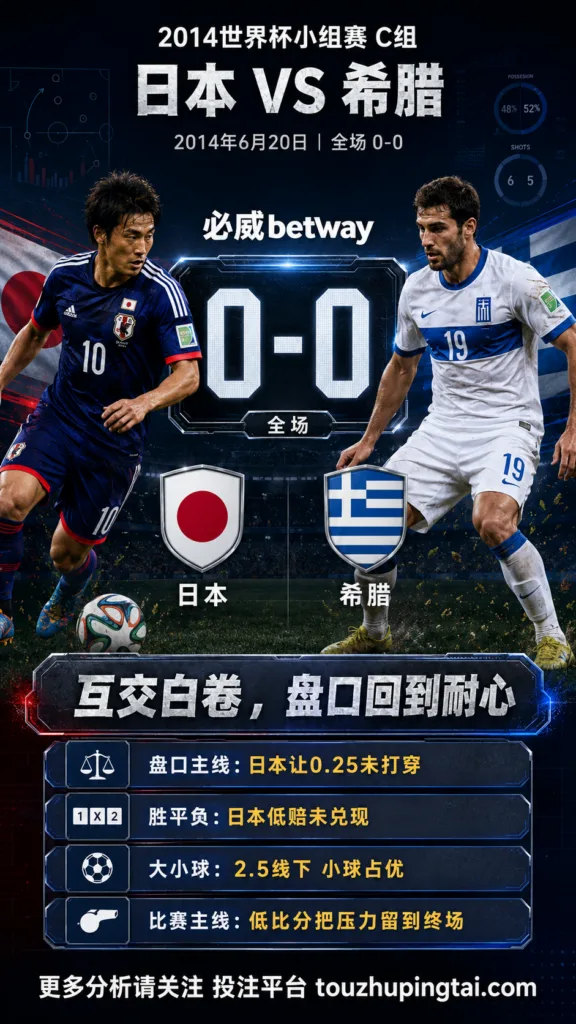 世界杯2014小组赛：日本 vs 希腊 复盘｜互交白卷，盘口回到耐心