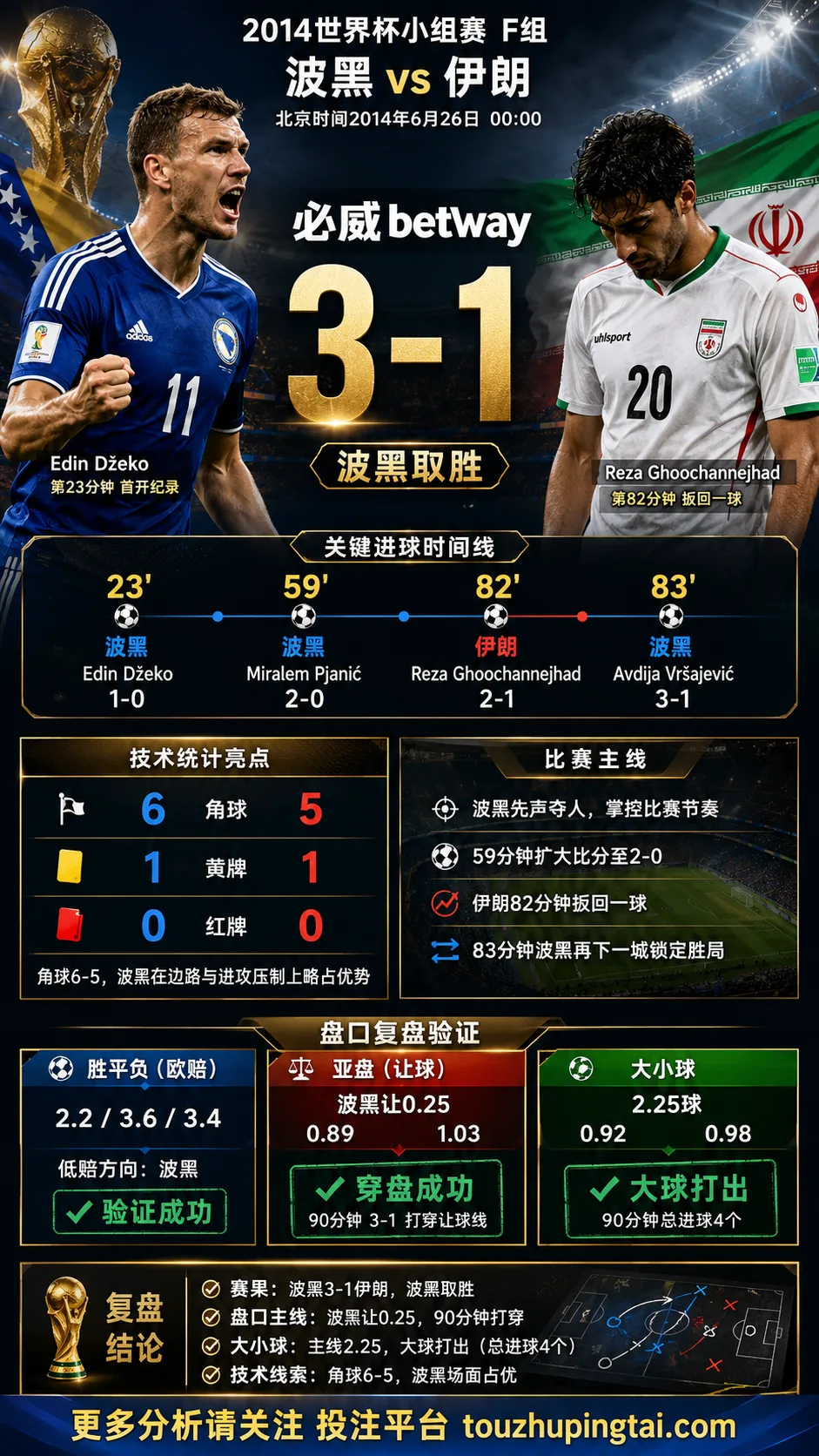 世界杯2014小组赛：波黑 vs 伊朗 复盘｜3比1验证赛前强弱