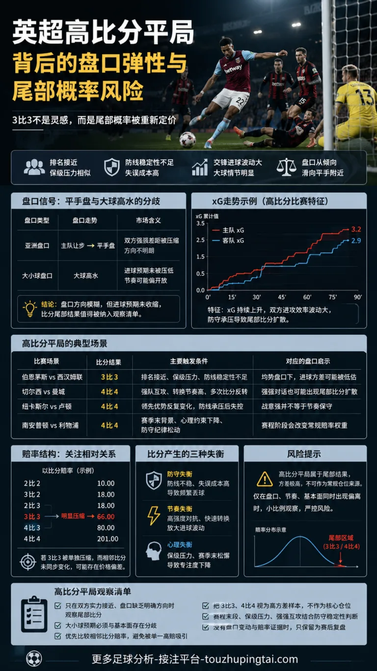 英超高比分平局背后的盘口弹性与尾部概率风险