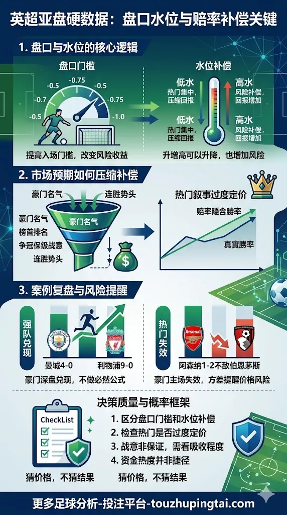 英超亚盘硬数据：盘口水位与赔率补偿关键