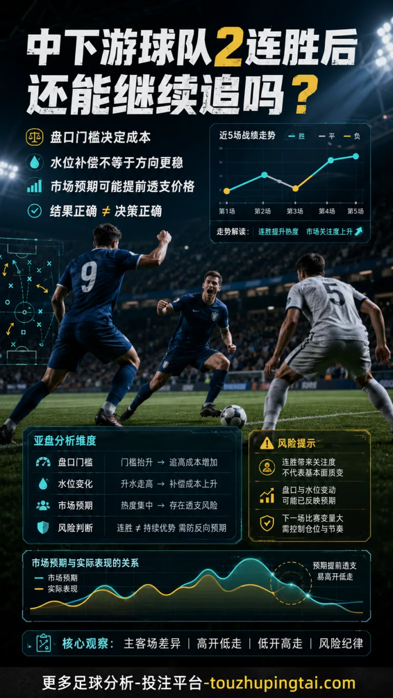 中下游球队2连胜后的亚盘追高与水位风险