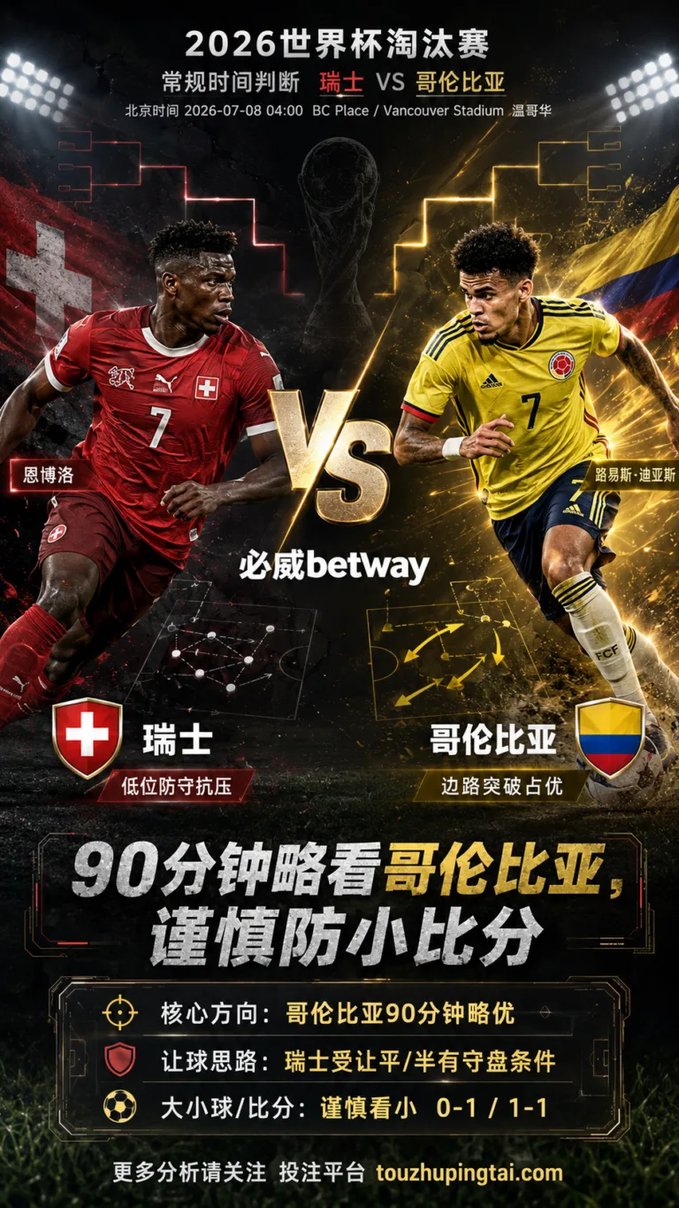 2026世界杯16强分析：瑞士 vs 哥伦比亚｜哥伦比亚略占主动但低比分路径更稳