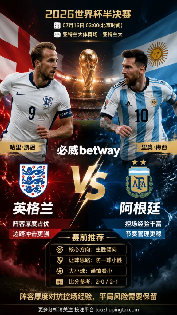 2026世界杯4强 英格兰 VS 阿根廷：阵容厚度对抗控场经验，平局风险需要保留