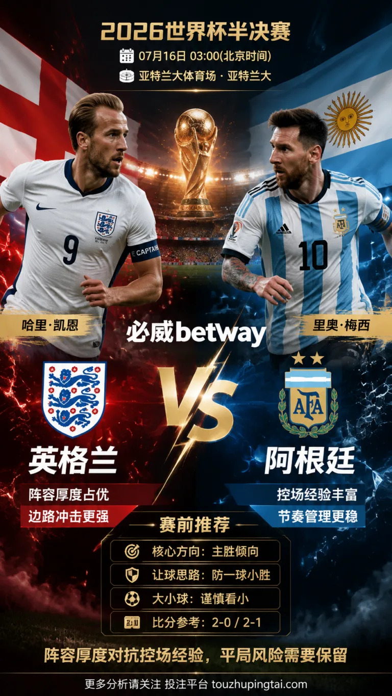 2026世界杯4强 英格兰 VS 阿根廷：阵容厚度对抗控场经验，平局风险需要保留
