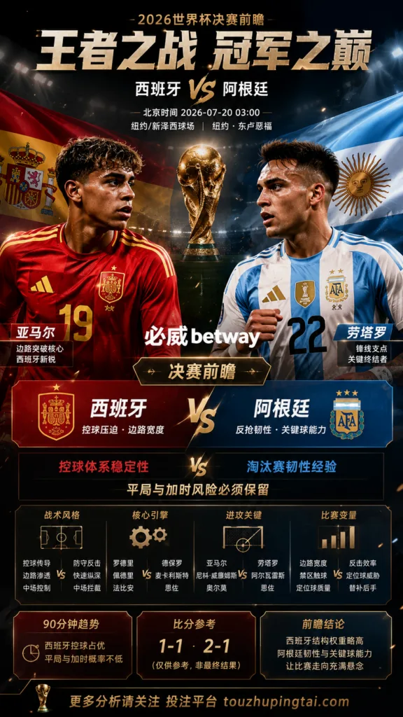 2026世界杯决赛 西班牙 VS 阿根廷：控球稳定性对抗淘汰赛韧性，平局与加时风险必须保留